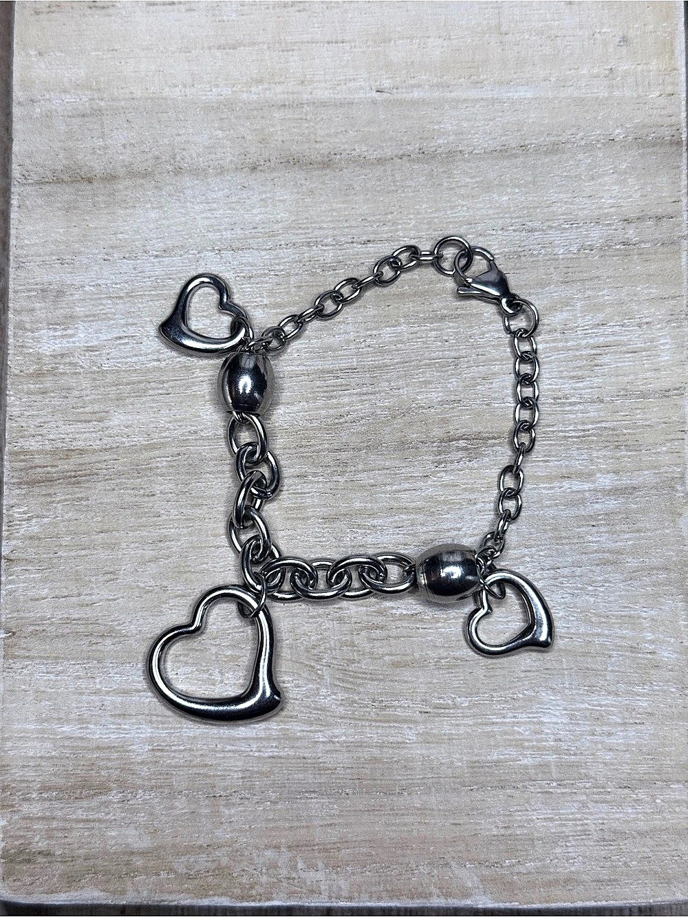 Heart Charm Chain Bracelet in Stainless Steel Like New